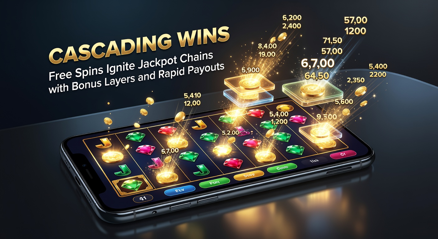 Dynamic cascade sequence on a smartphone displaying free spins activation, multiplier climbs, and a jackpot burst amid colorful tumbling reels
