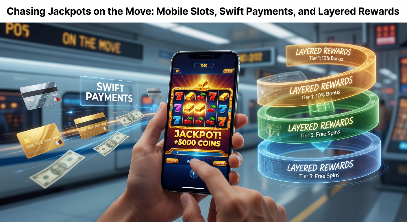 Smartphone screen displaying vibrant mobile slot game with spinning reels and jackpot counters ticking upward, capturing the thrill of on-the-go play