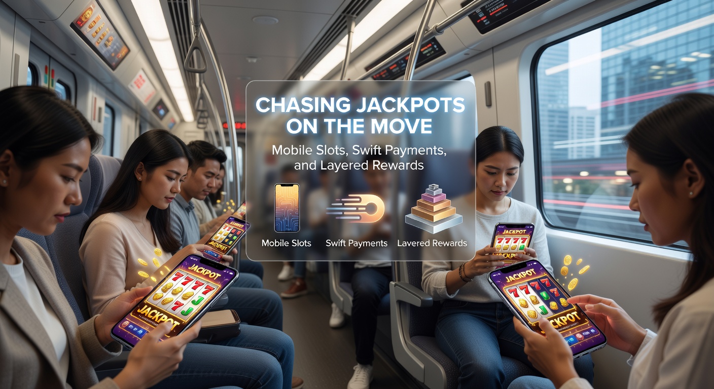 Dynamic graphic of layered reward tiers on a mobile app, showing VIP ladders climbing toward jackpot icons alongside speedometer-style payment icons racing forward