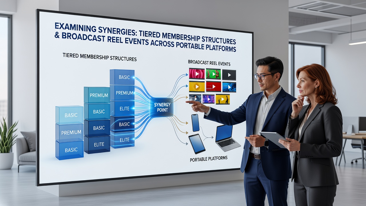 Tiered membership interfaces displayed alongside live reel broadcast feeds on mobile devices