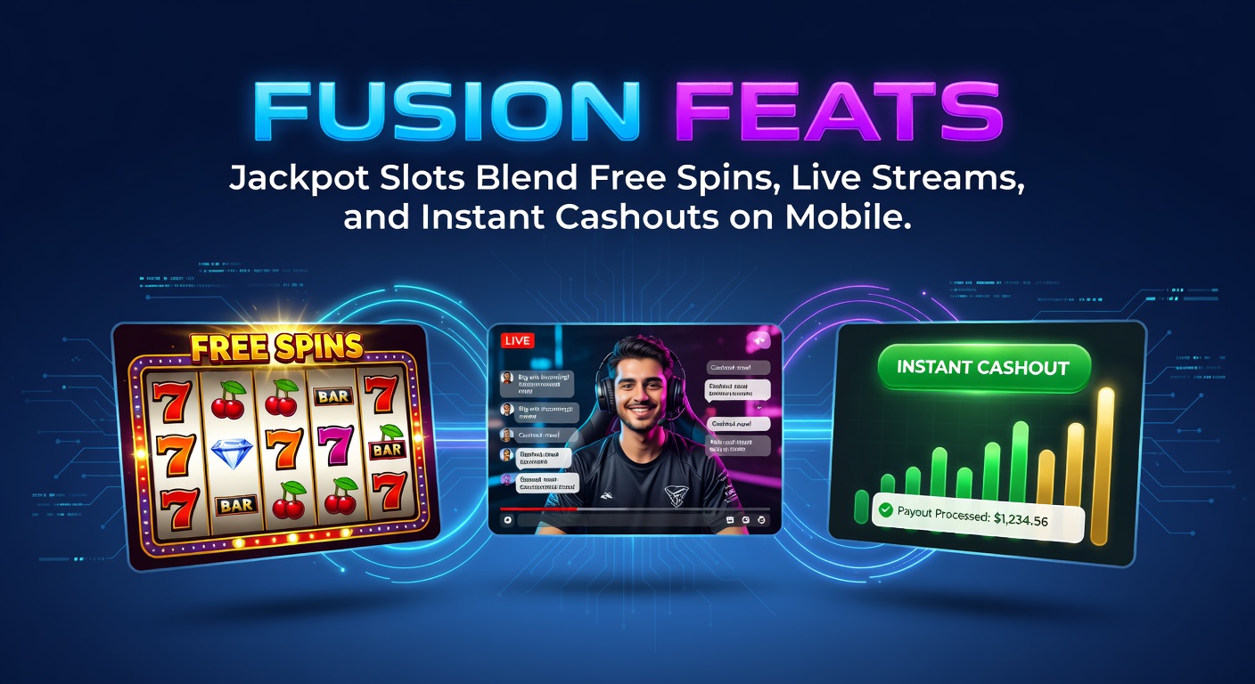 Vibrant mobile screen showing jackpot slot fusion with spinning reels, live stream overlay, and instant cashout button glowing