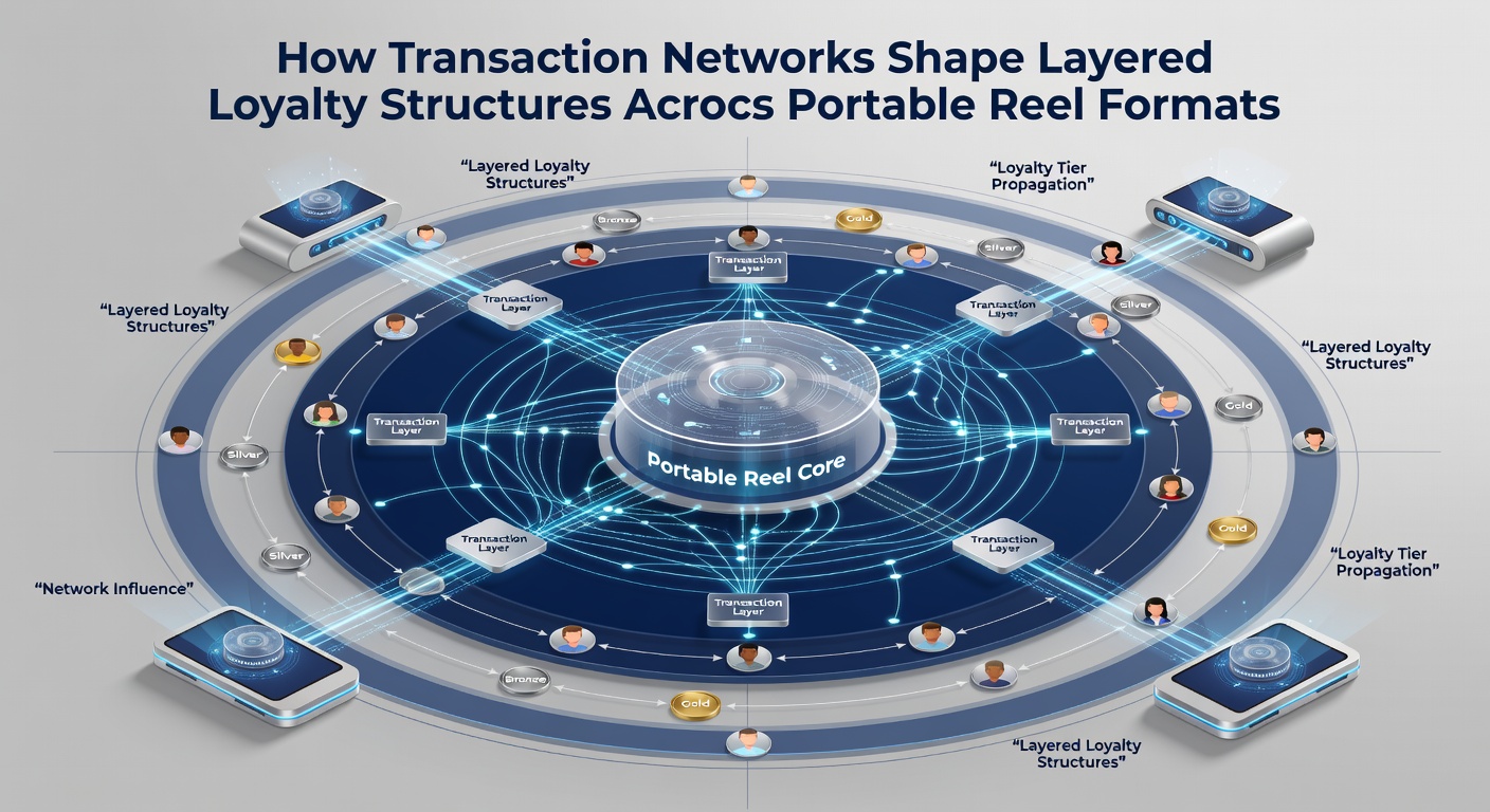 Diagram illustrating transaction flows linking mobile reel platforms with tiered loyalty rewards and network nodes