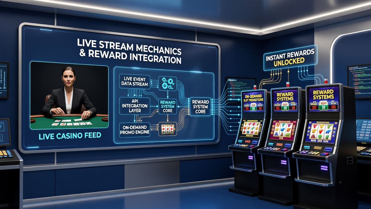 Live casino stream interface showing real-time slot promotions and player rewards dashboard