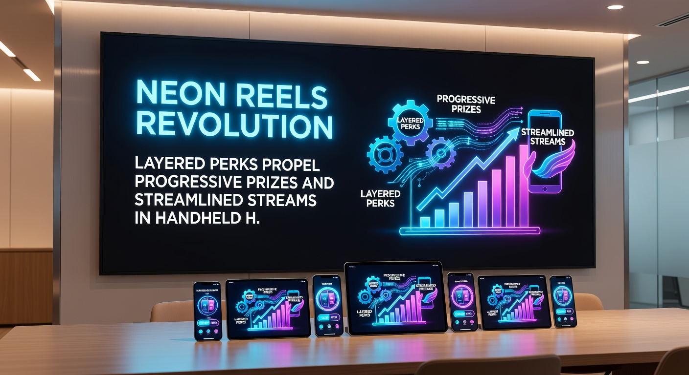 Mobile player engaging with neon slot streams, showing progressive jackpot ticker and stacked perk notifications on a handheld device