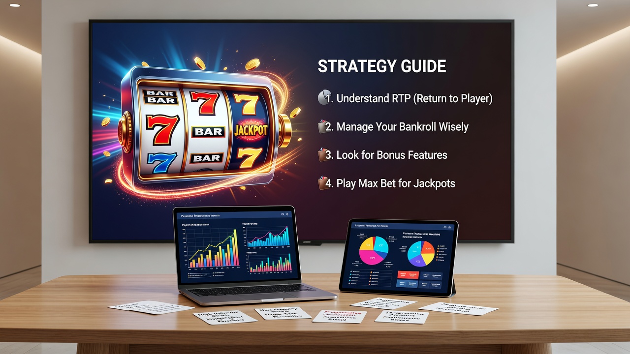 Close-up view of slot game interface showing paytable information and volatility indicators