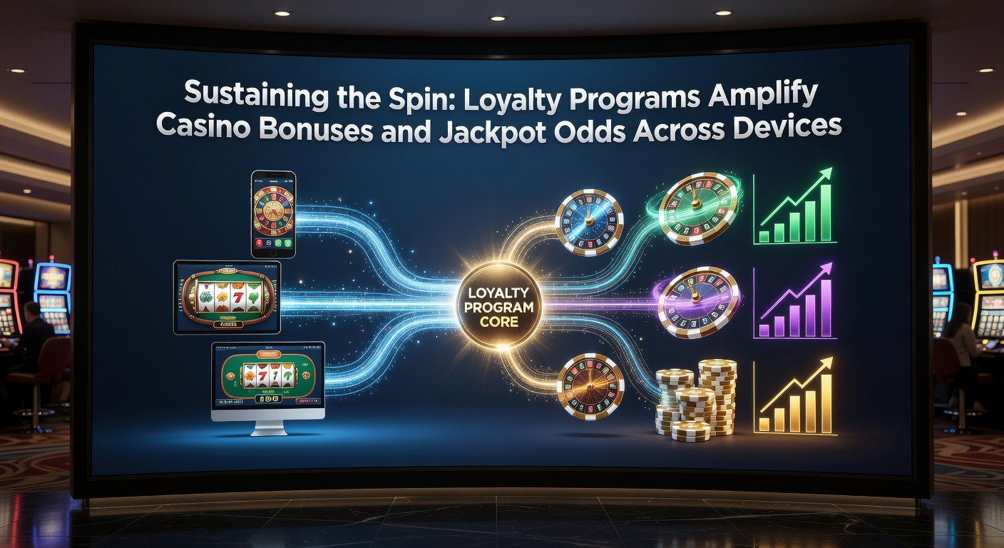 Graph illustrating loyalty tier progression with rising bonus percentages and jackpot win rates across mobile, tablet, and desktop platforms