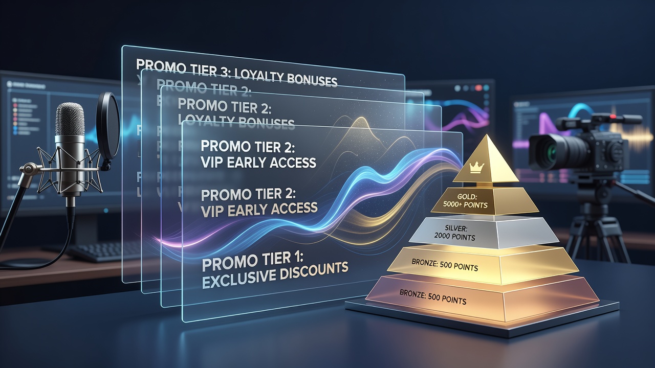 Live-streamed reel interface showing layered promotions and loyalty indicators on screen