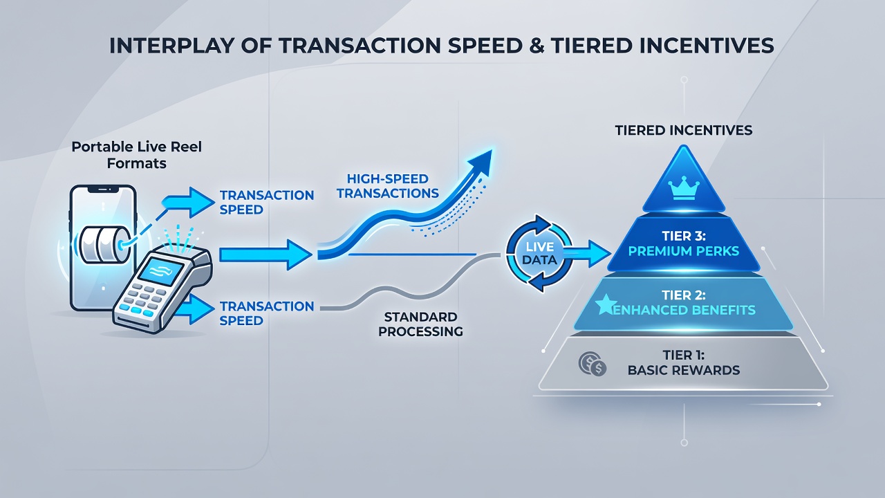 Infographic illustrating transaction speed metrics alongside VIP tier benefits in live mobile slots