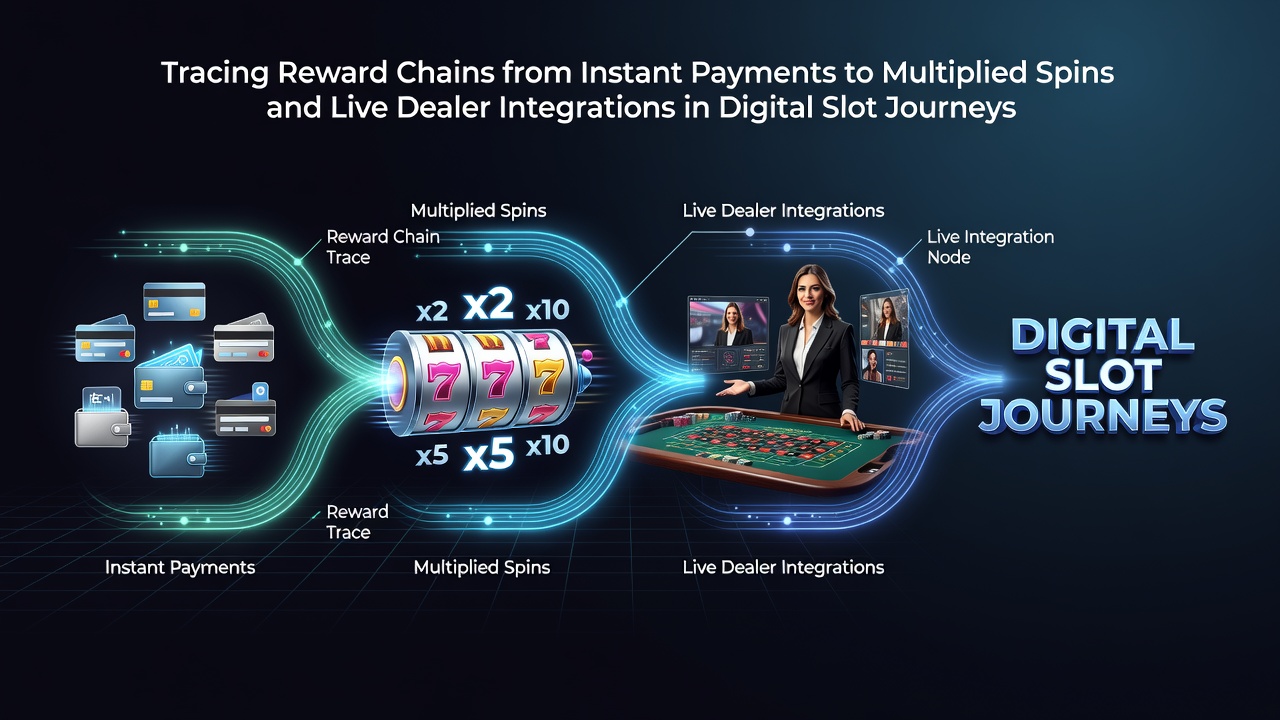 Digital slot interface showing instant payment confirmation leading into spinning reels with multiplier indicators